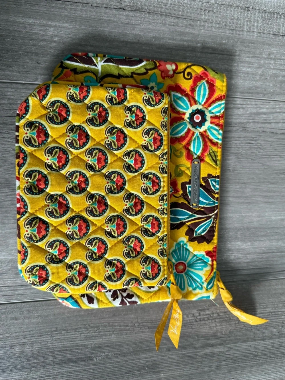 Vera Bradley Yellow Quilted Floral Pouch Set NWOT